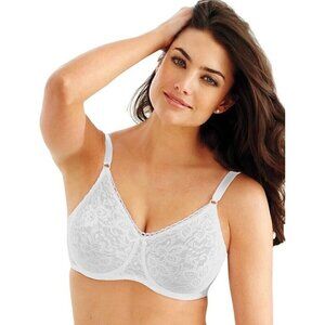 Bali 38D Lace Smooth Underwire Bra White Floral Lined Stretch Full Coverage 3432